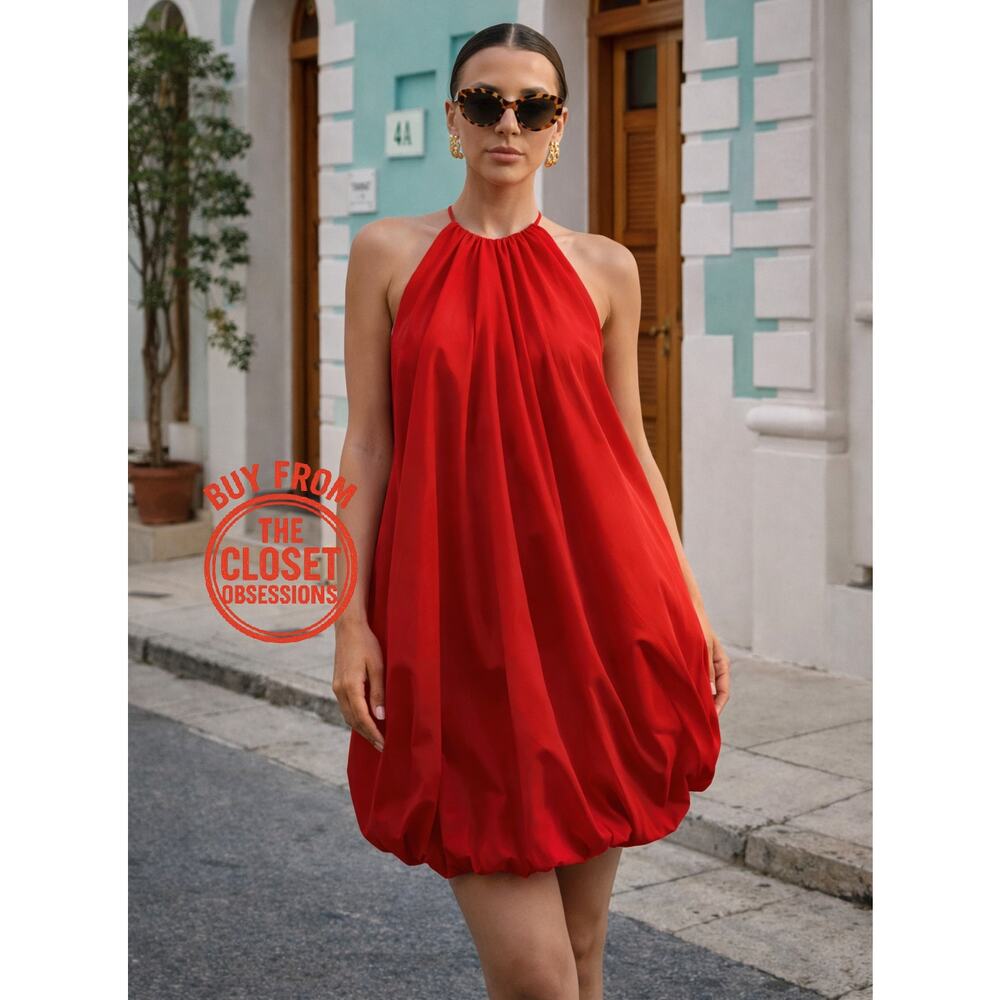 ZARA Red Halter Balloon Mini Dress NWT Blogger Favorite - Picture 1 of 16